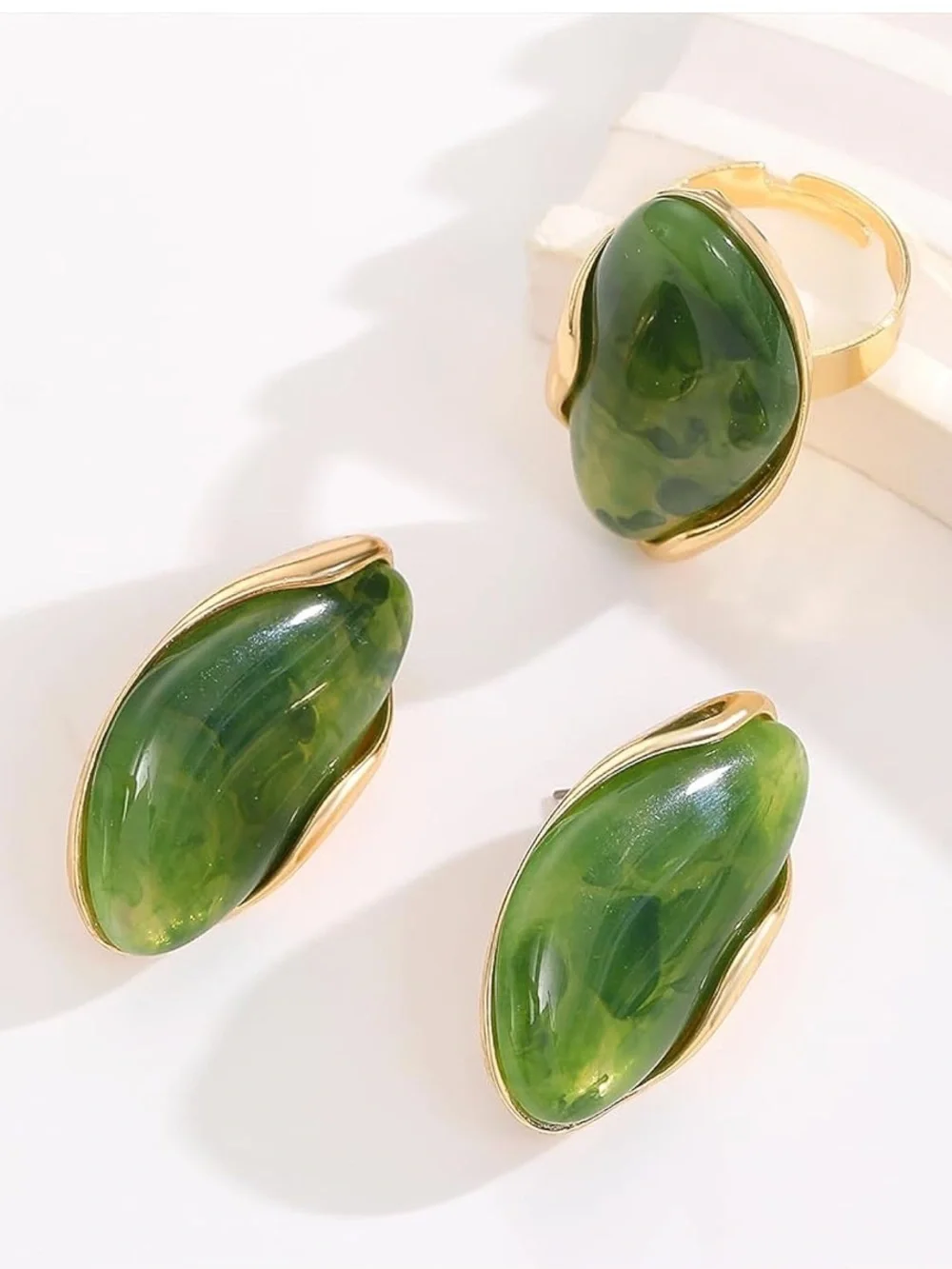 Verde Lumiere Sculptural Jade Statement Jewelry Set